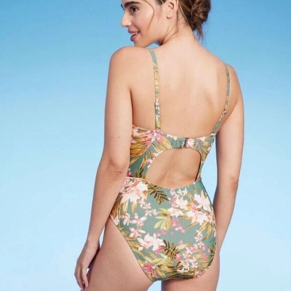 Kona Sol Women's Tropical Floral Print One Piece Swimsuit Medium 8-10 - Picture 3 of 7